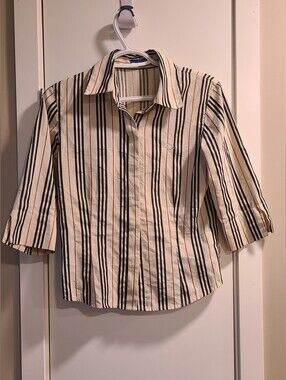 Vtg Burberry Blue Label Nova Check 3/4 Sleeve Blouse Size S – Beige Button U 💙